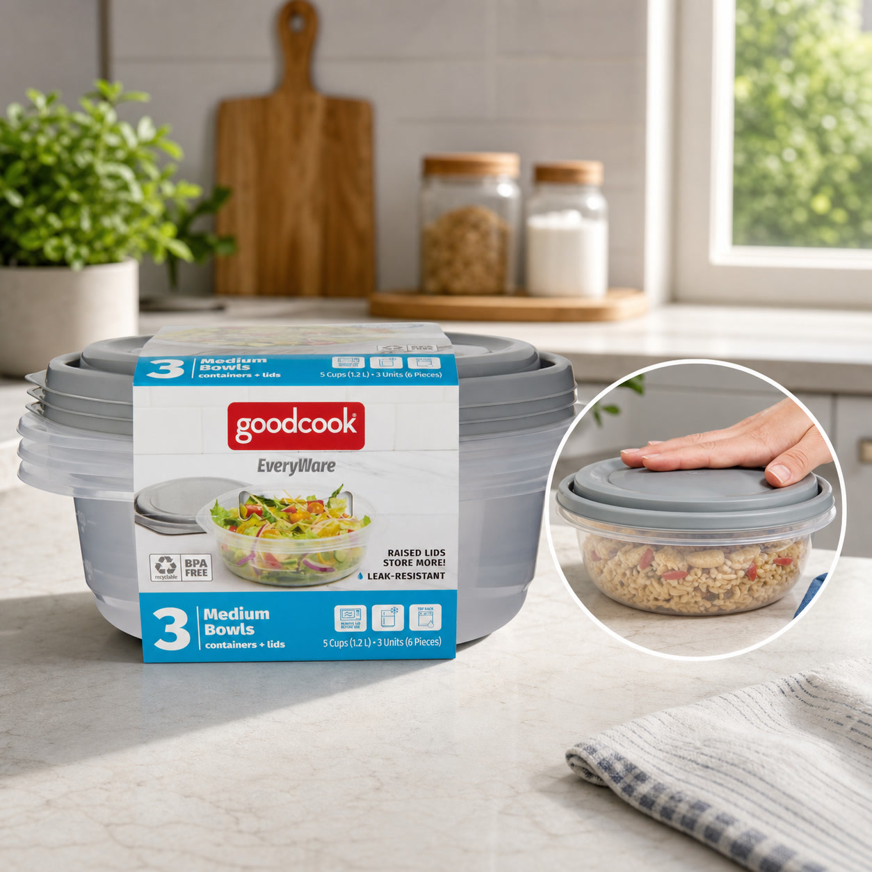 Food Storage Plastic Containers With Lids - 6 قطع من أوعية تخزين الطعام