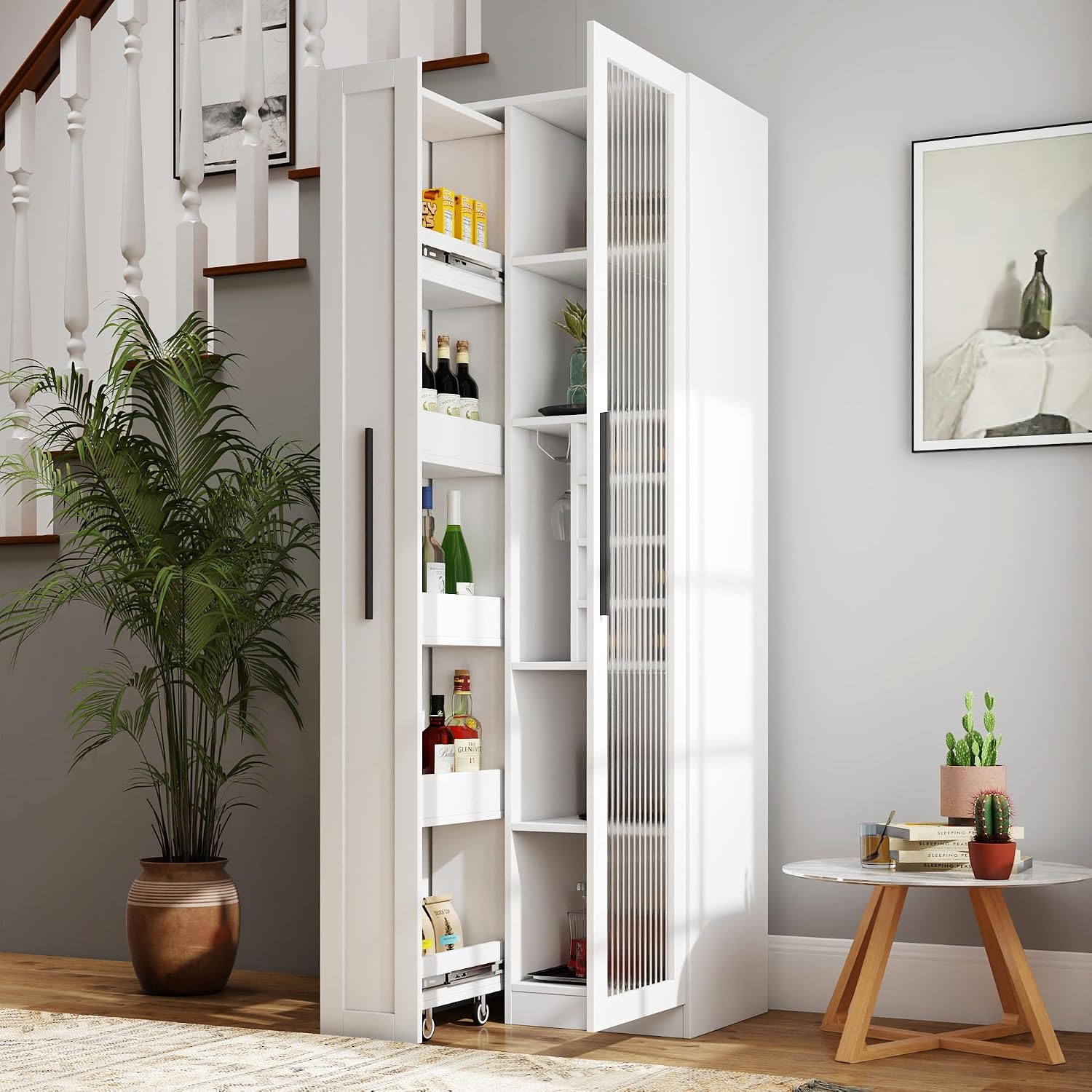 Food Storage Without Pantry - خزانة مطبخ بيضاء بطول 71 بوصة،