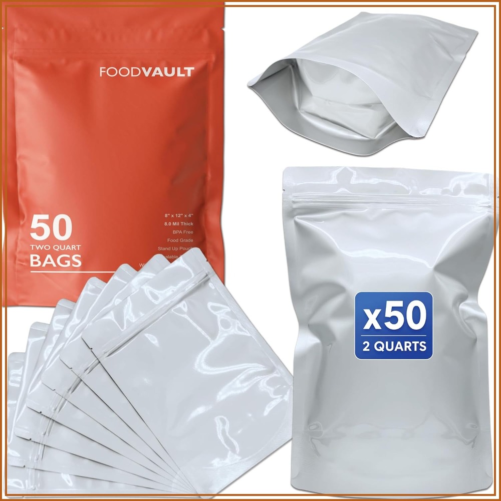 Food Storage 4 Quart - أكياس مايلر سعة 2 كوارت، بسماكة