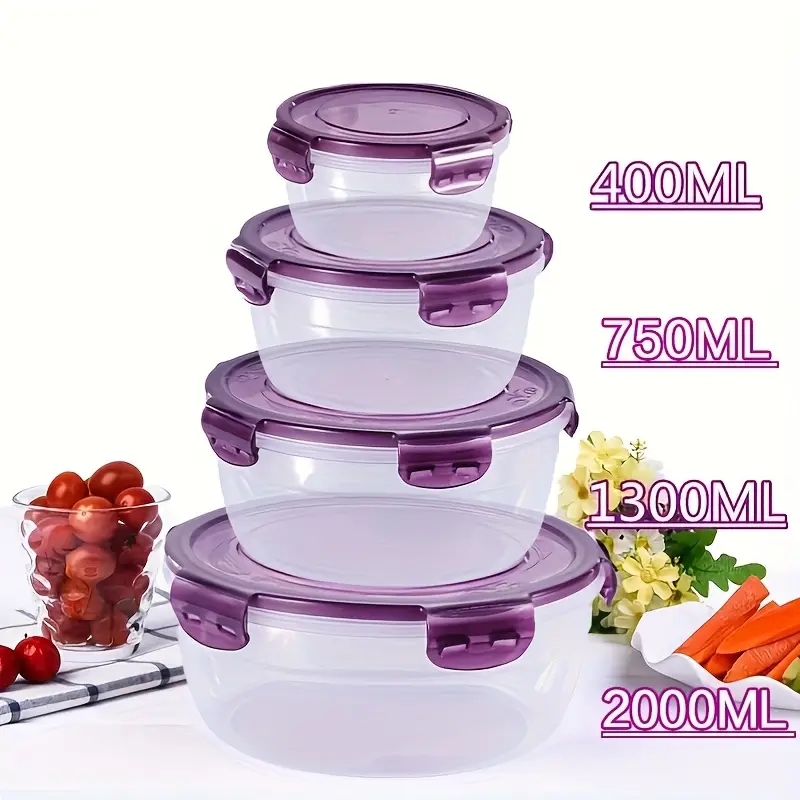 Food Storage Plastic Containers With Lids - 4 حاويات بلاستيكية لتخزين الطعام، صناديق