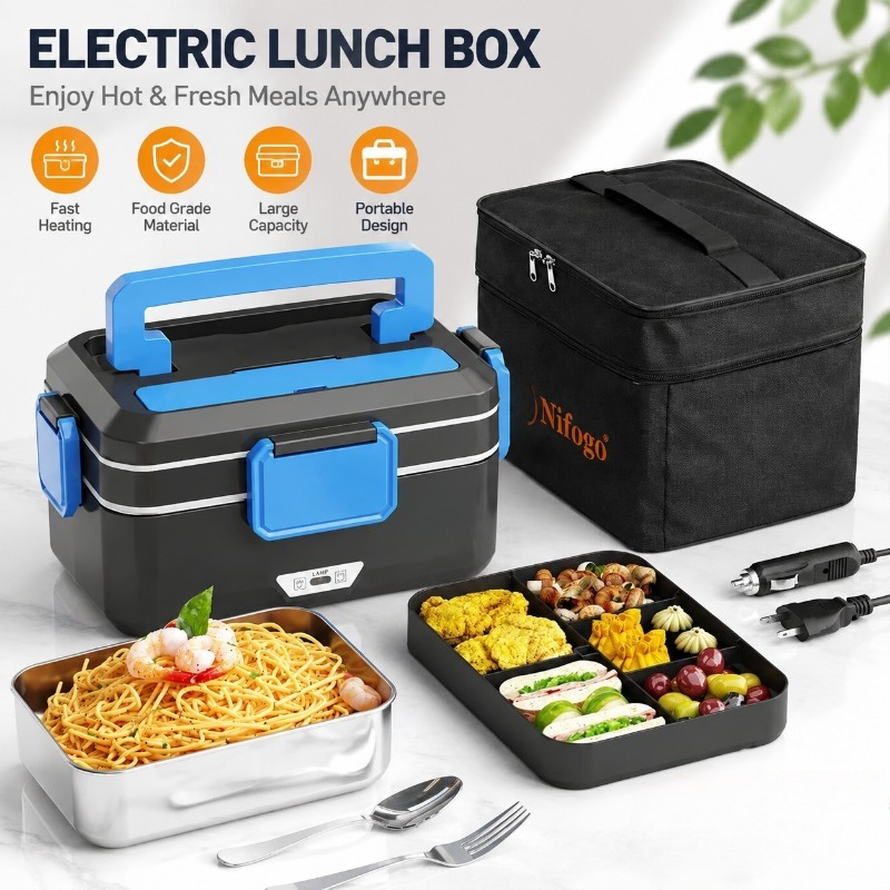Portable Food Warmer - صندوق غداء كهربائي مزدوج الاستخدام، يعمل