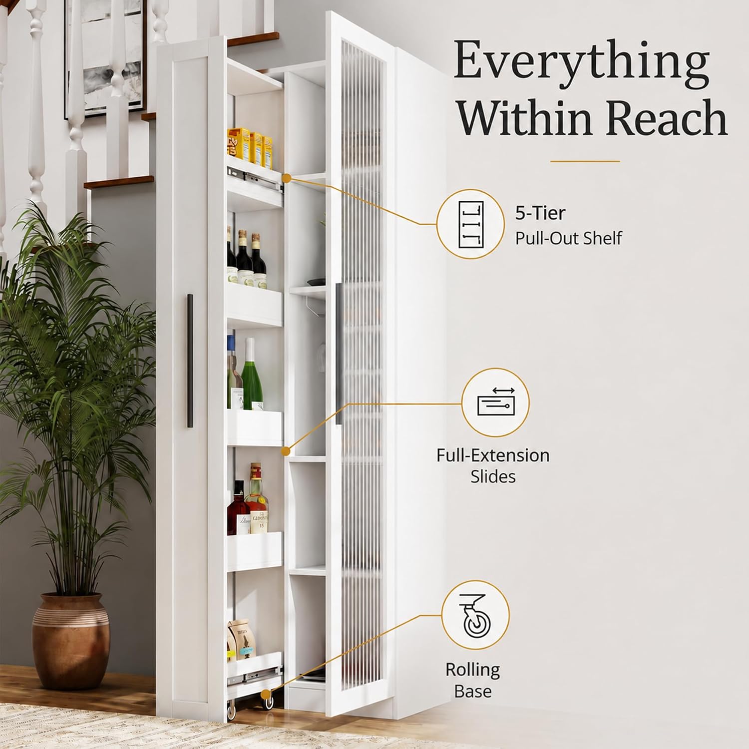 خزانة مطبخ بيضاء بطول 71 بوصة، - مراجعة Food Storage Without Pantry وسعره